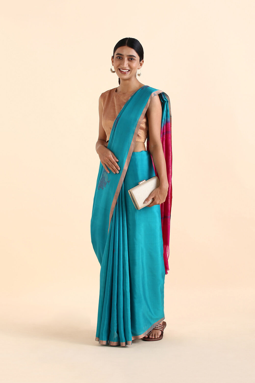 Blue Pure Silk Tencel South Saree image number null