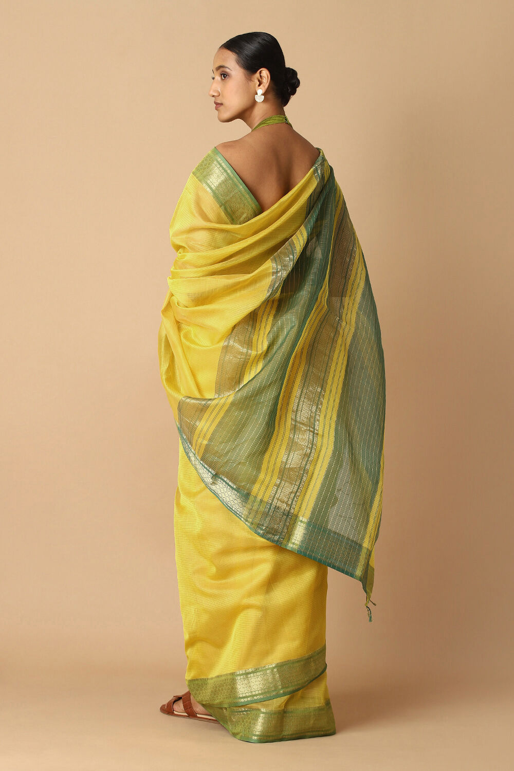 Yellow Pure Silk Cotton Maheswari Saree image number null