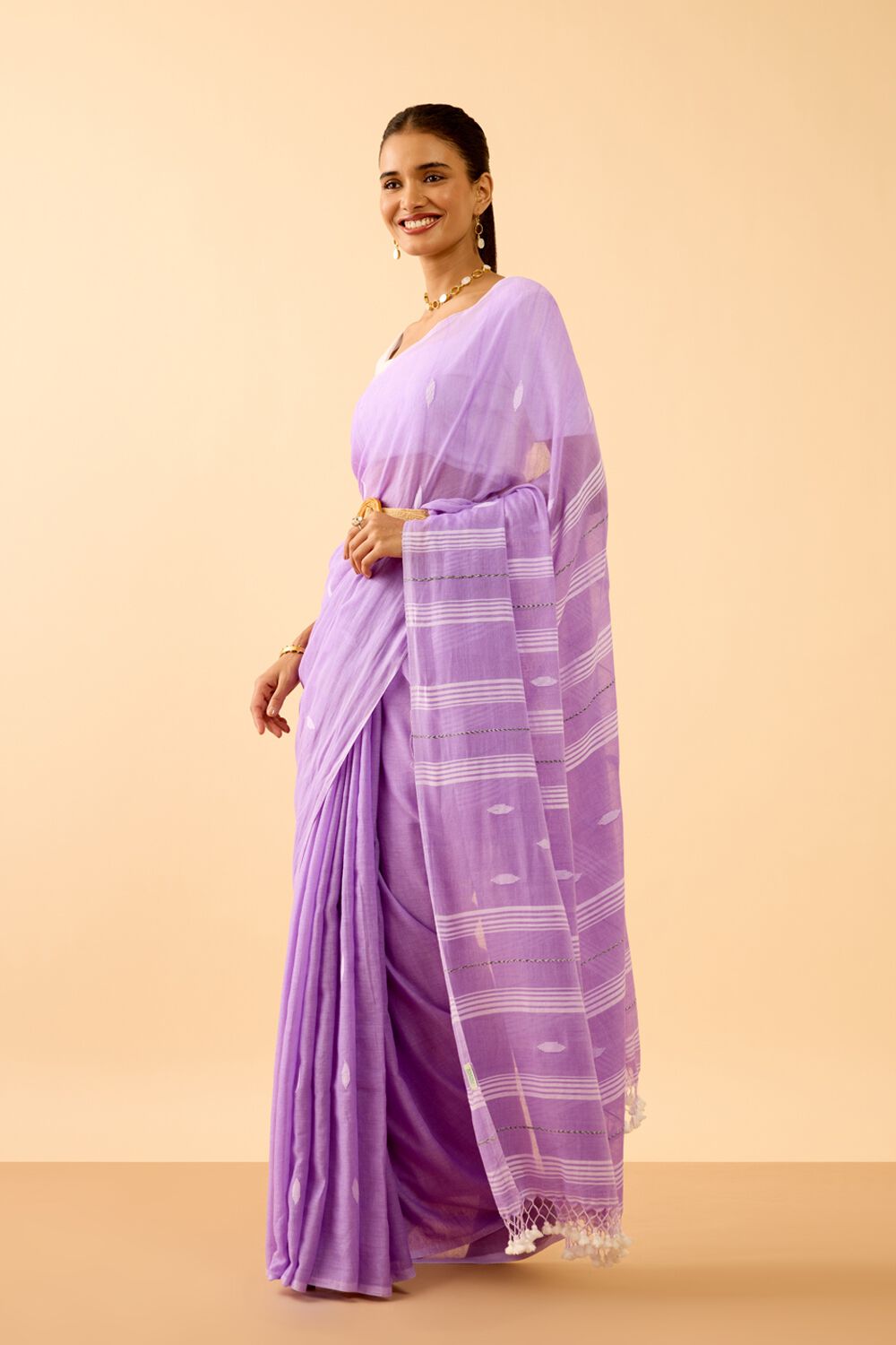 Light Violet Bengal Pure Cotton Jamdani Saree image number null