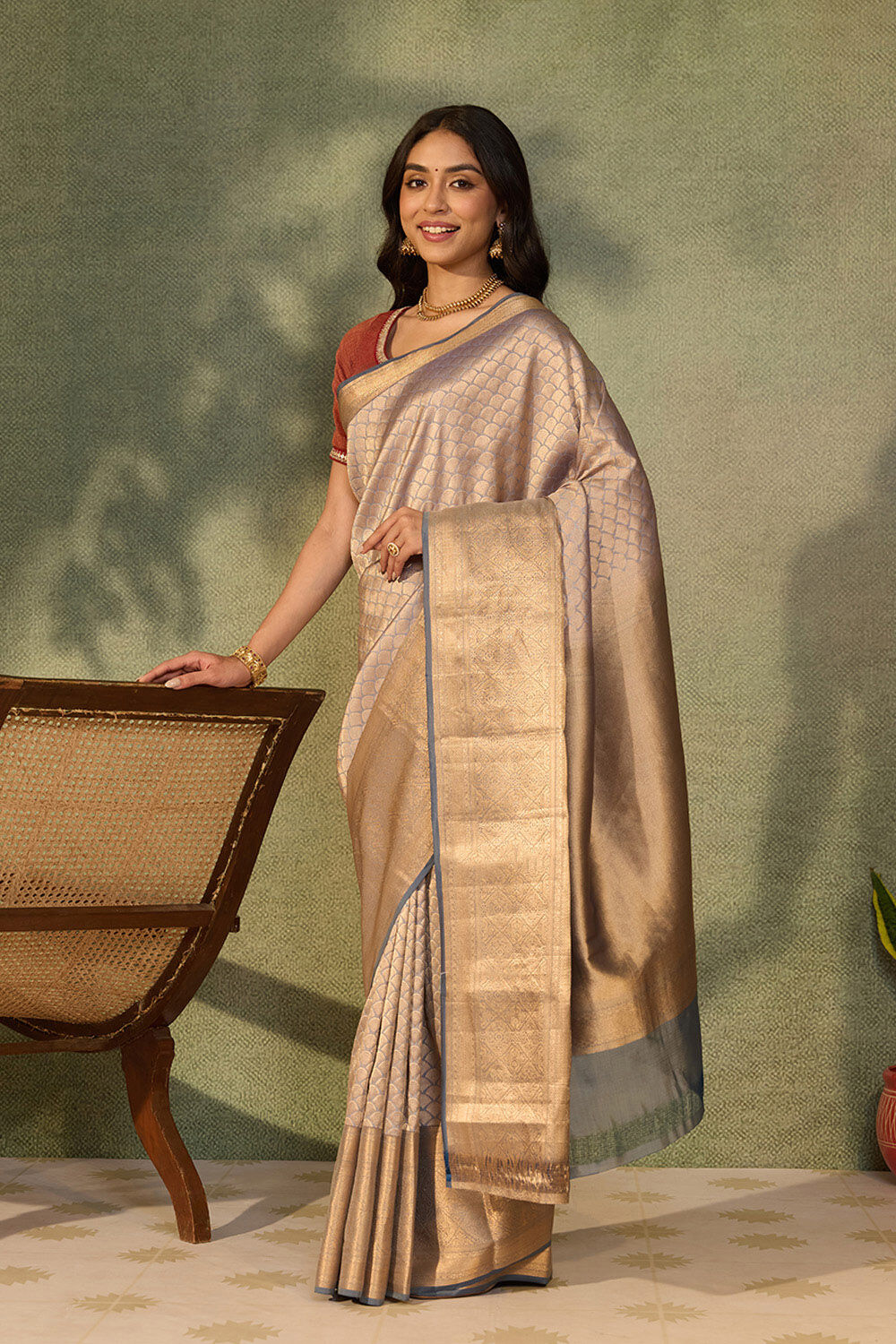 Light Blue Woven Kanjivaram Inspired Design Silk Viscose Saree image number null