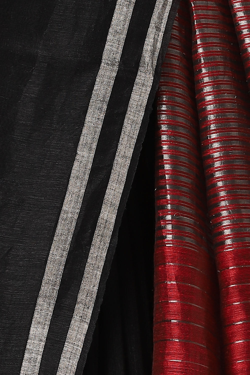 Black Pure Silk Linen Bengal Saree image number null