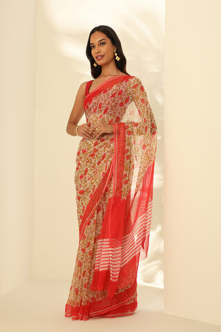 Off White Viscose Chiffon Printed Saree thumbnail image number null