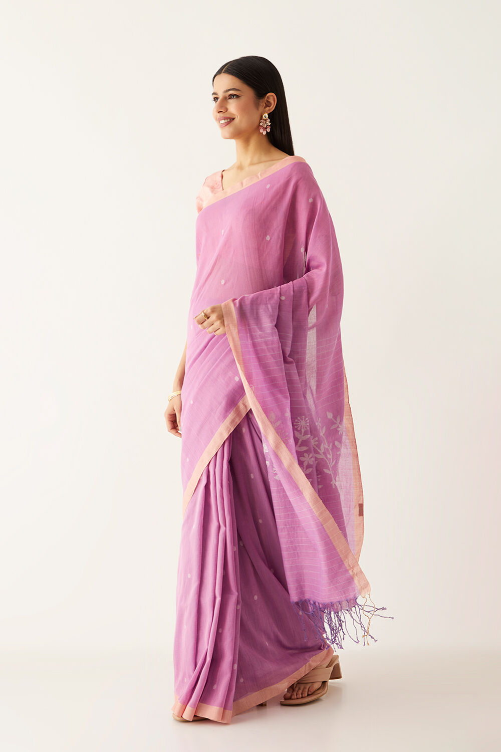 Violet Pure Cotton Bengal Saree image number null