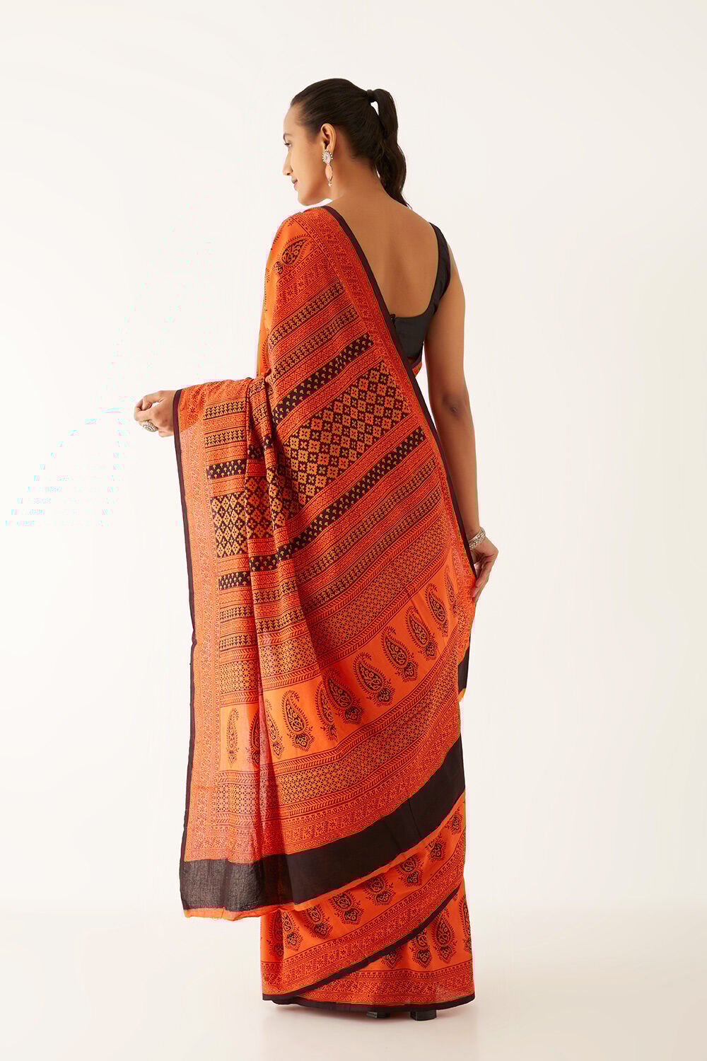 Orange Pure Cotton Bagh Printed Saree image number null