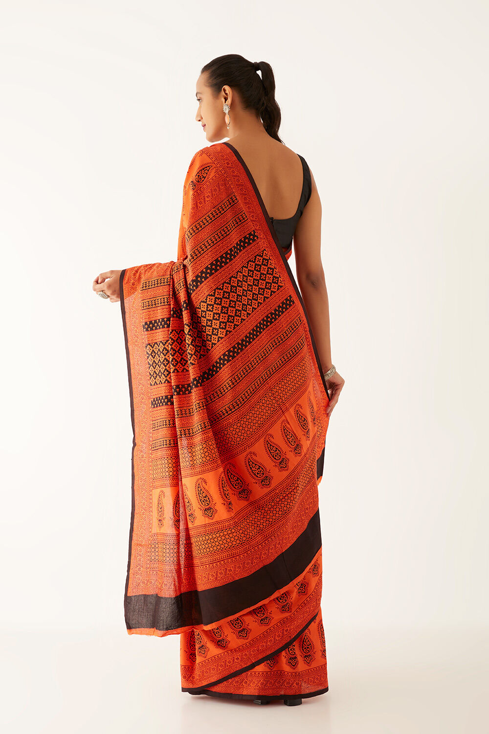 Orange Pure Cotton Bagh Printed Saree image number null