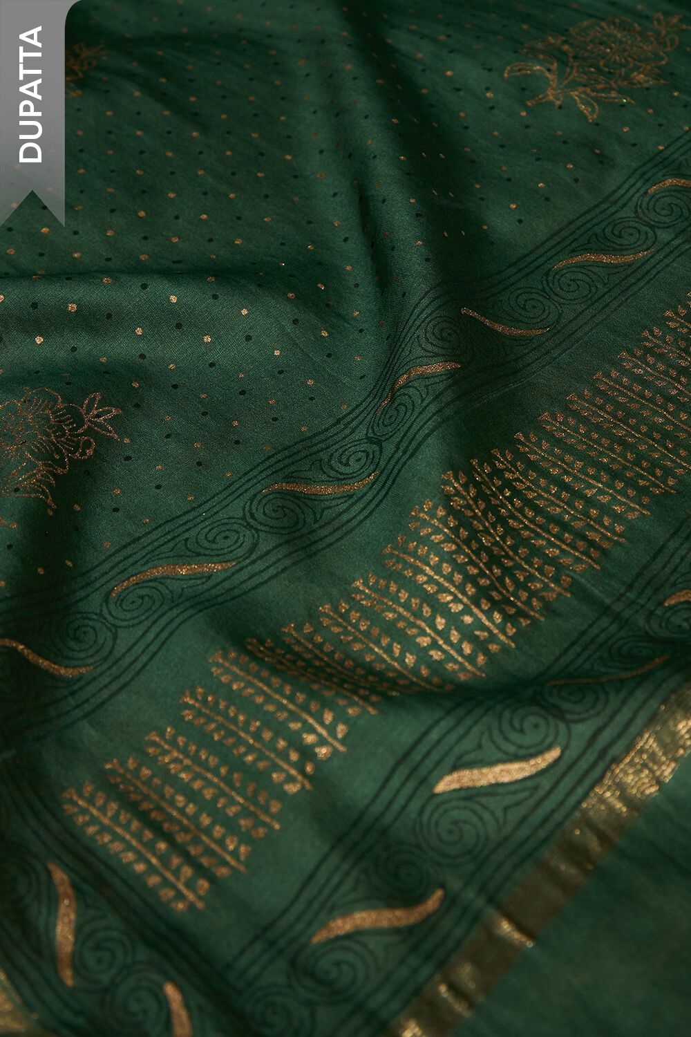 Dark Green Block Printed Pure Silk Cotton Unstitched Suit Set image number null