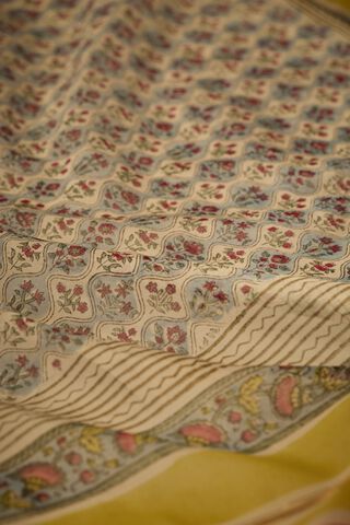 Light Blue Rajasthan Pure Silk Cotton Printed Sanganeri Saree thumbnail image number null