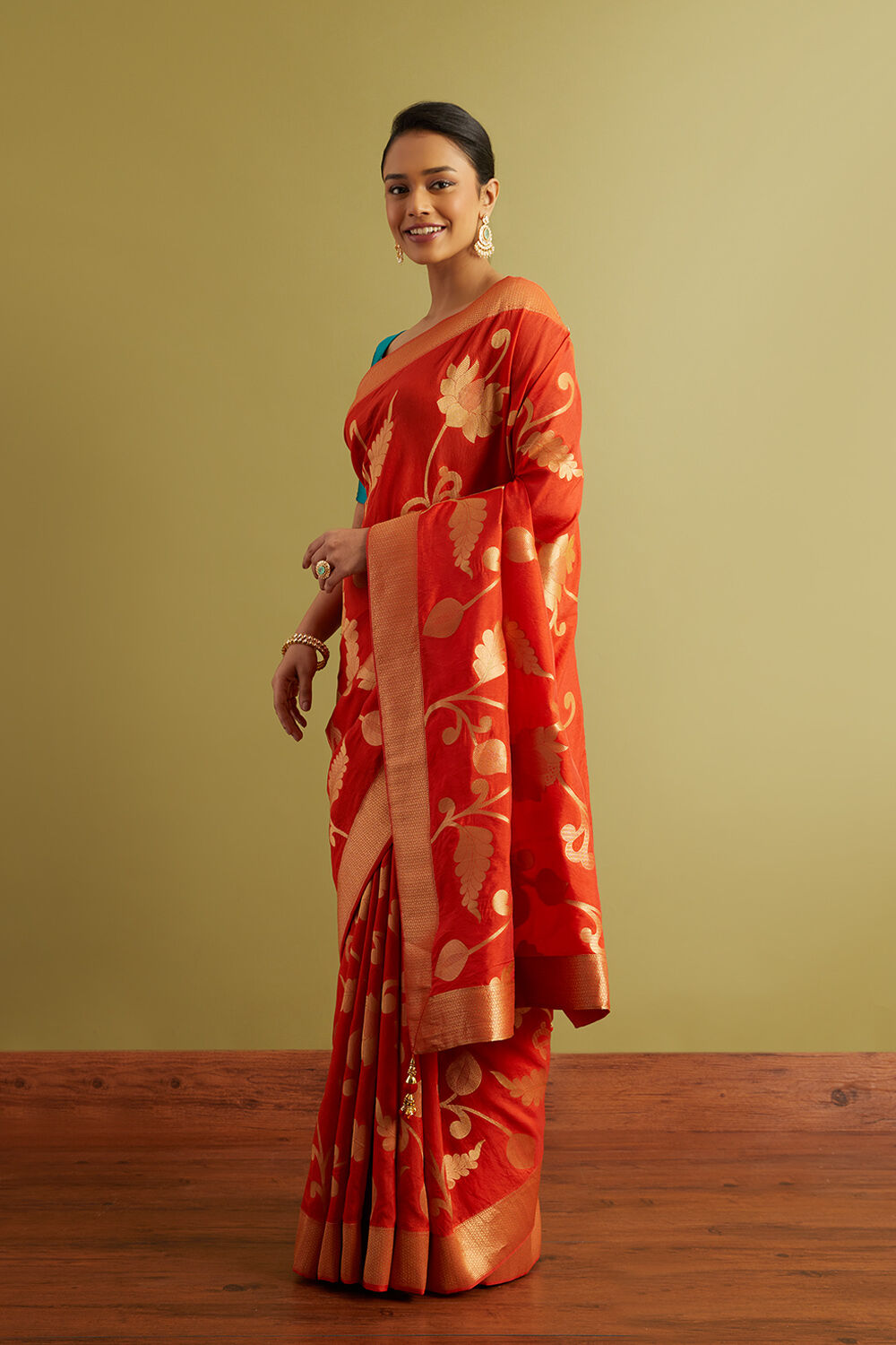 Orange Woven Luxe Saree image number null