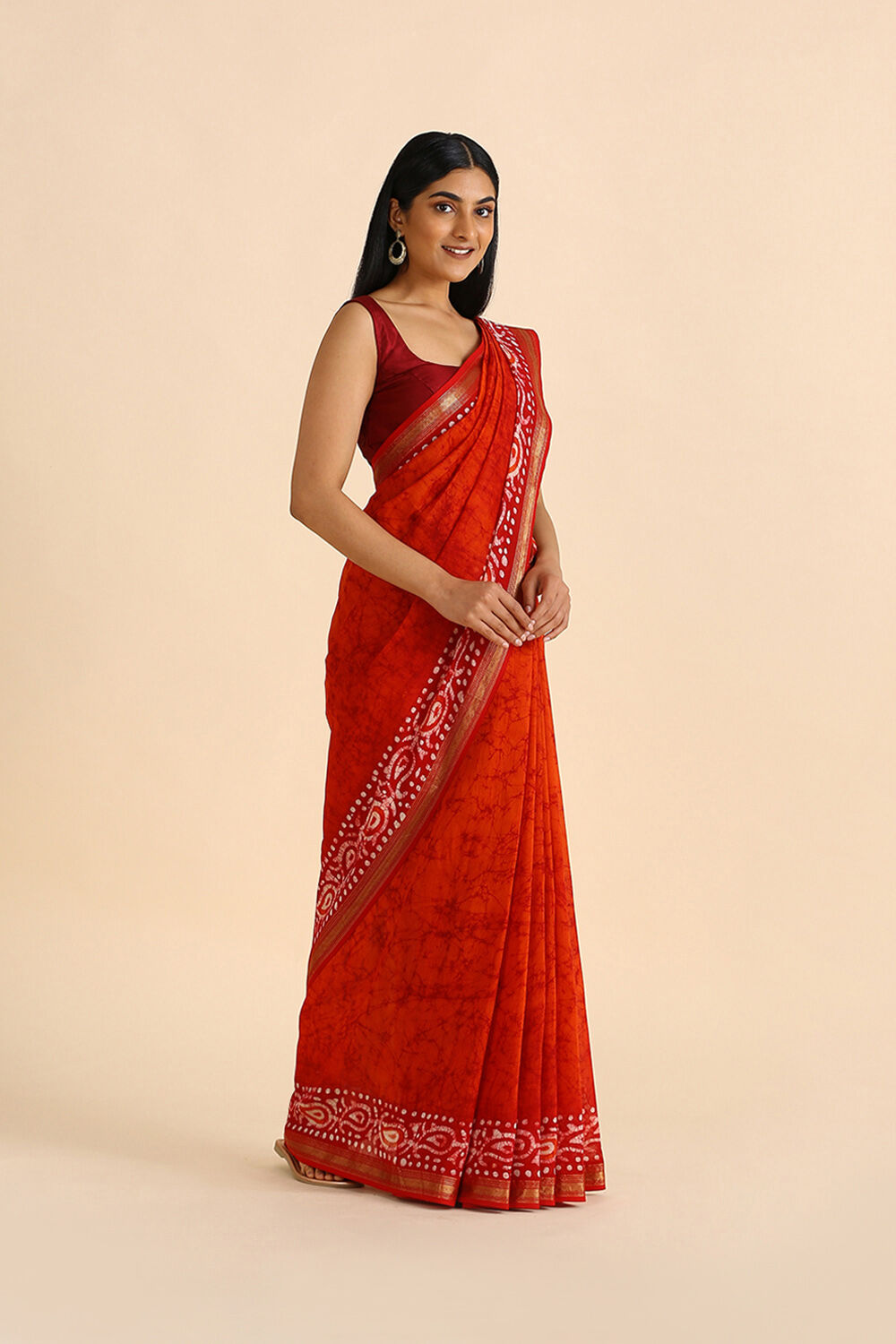 Orange Batik Pure Silk Cotton Saree image number null
