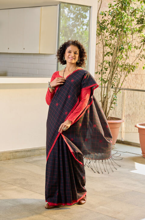 Black Bengal Pure Cotton Jamdani Saree