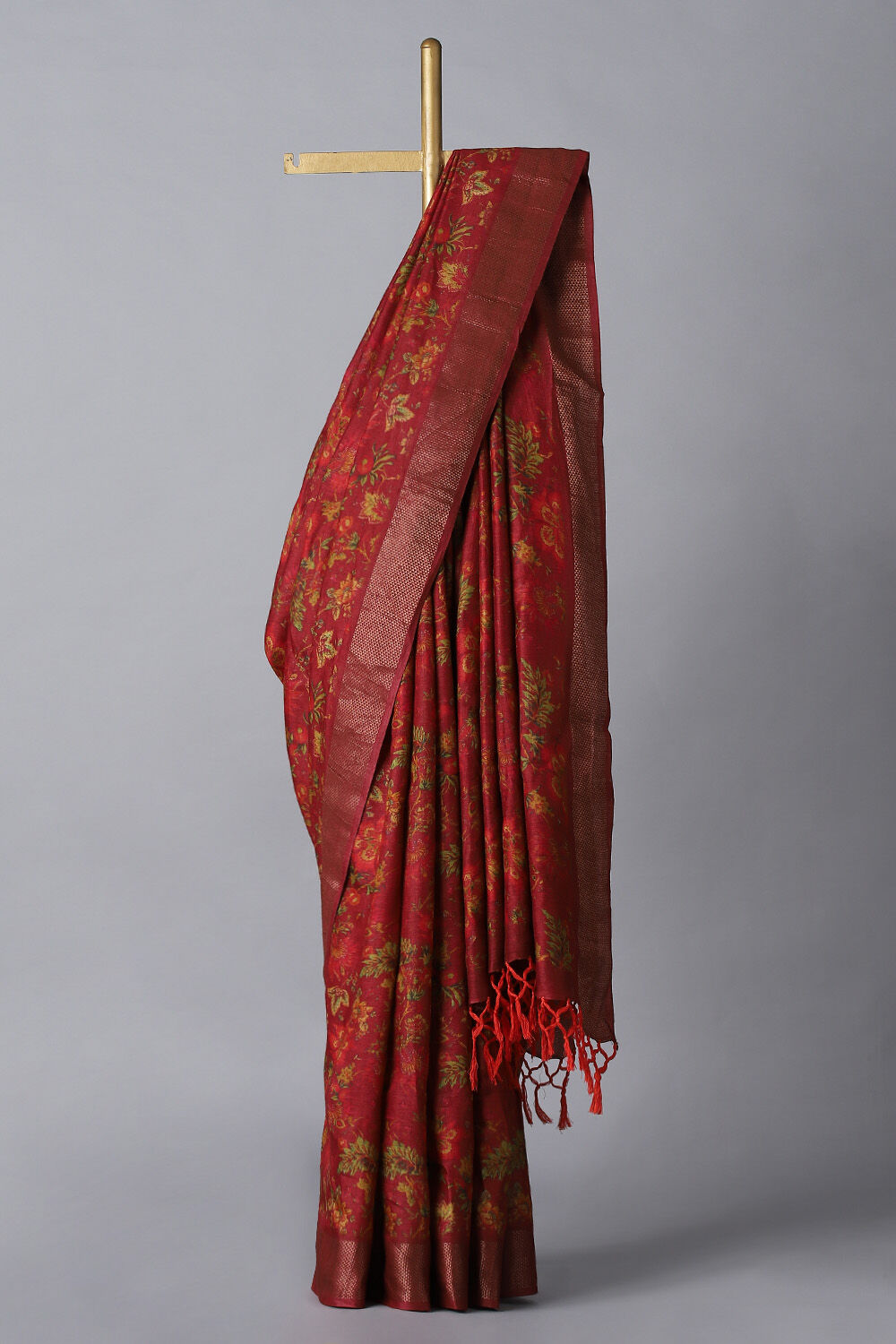 Red Pure Tussar Digital Printed Saree image number null