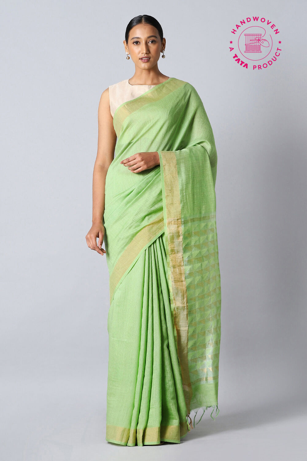 Green Pure Silk Tussar Bhagalpuri Saree image number null