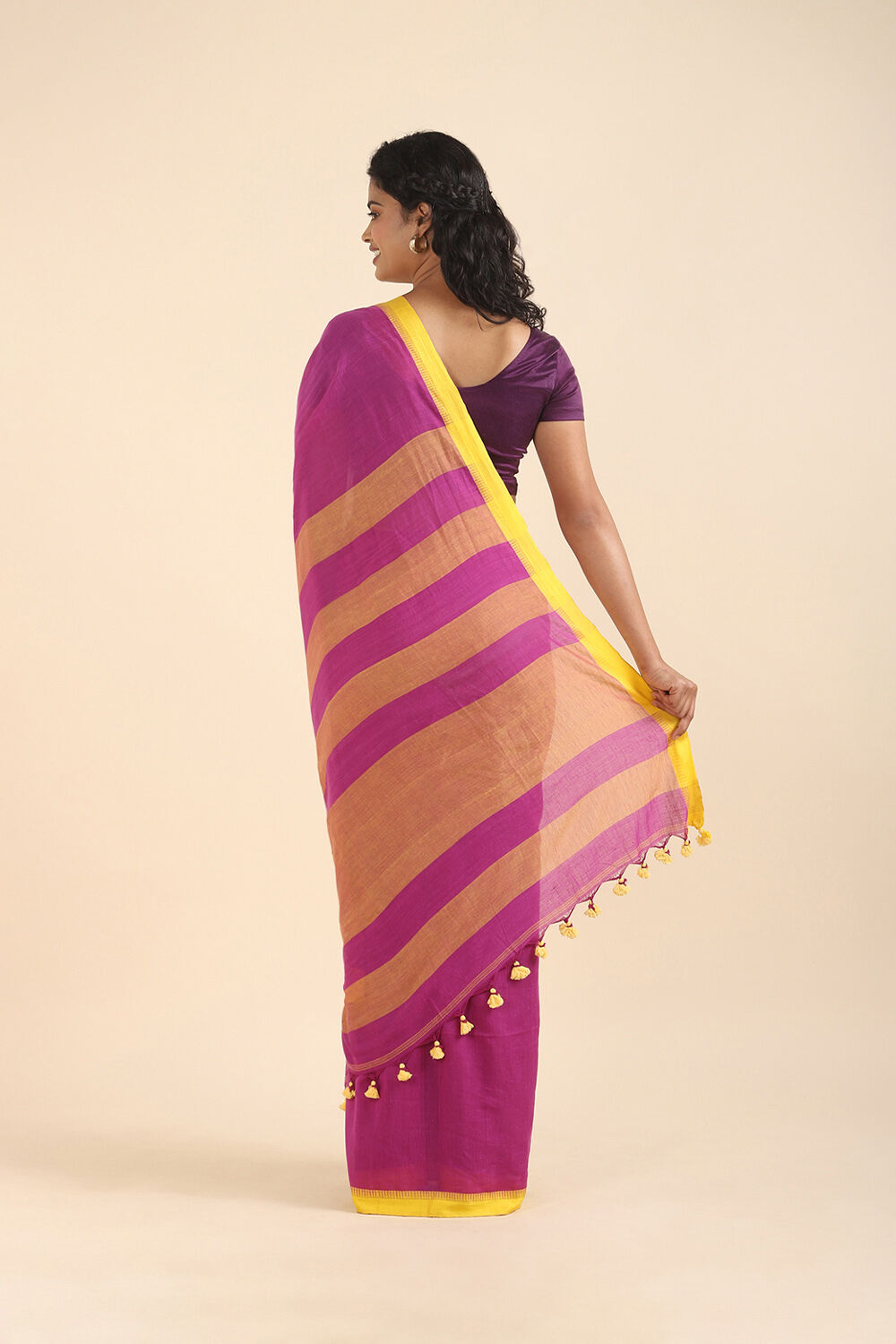 Violet Pure Cotton Bengal Saree image number null