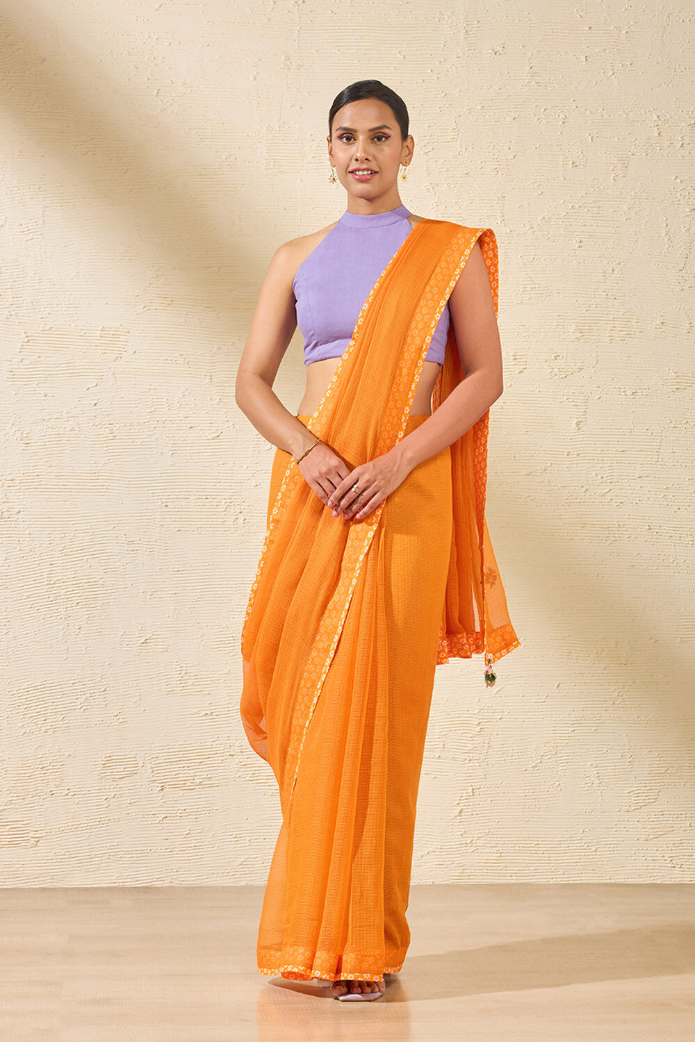 Orange Pure Kota Embroidered Saree image number null