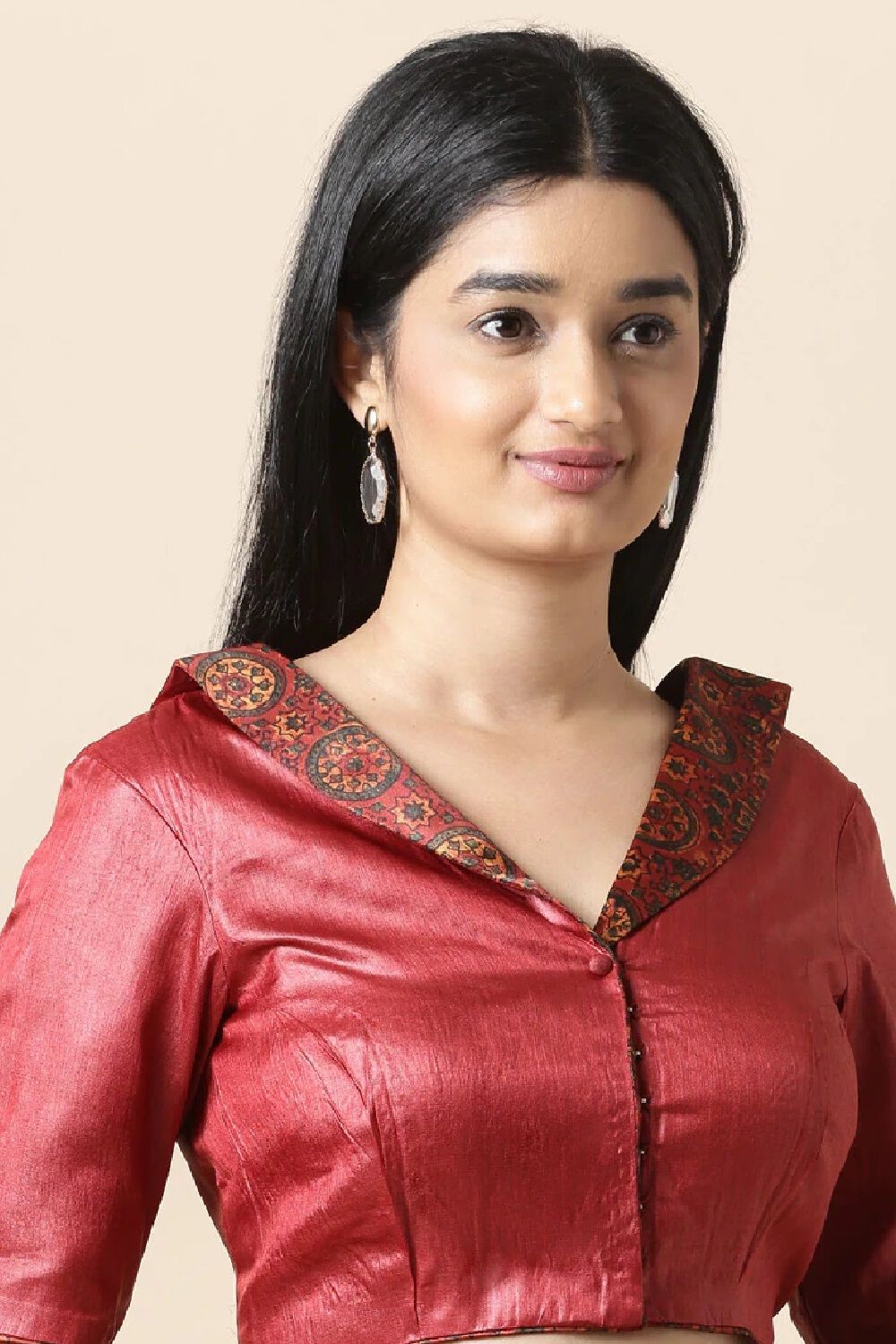 Brick Red Tussar Blouse image number null