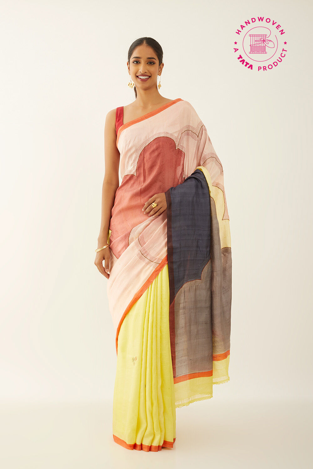 Yellow Pure Silk Hand Paint Saree image number null