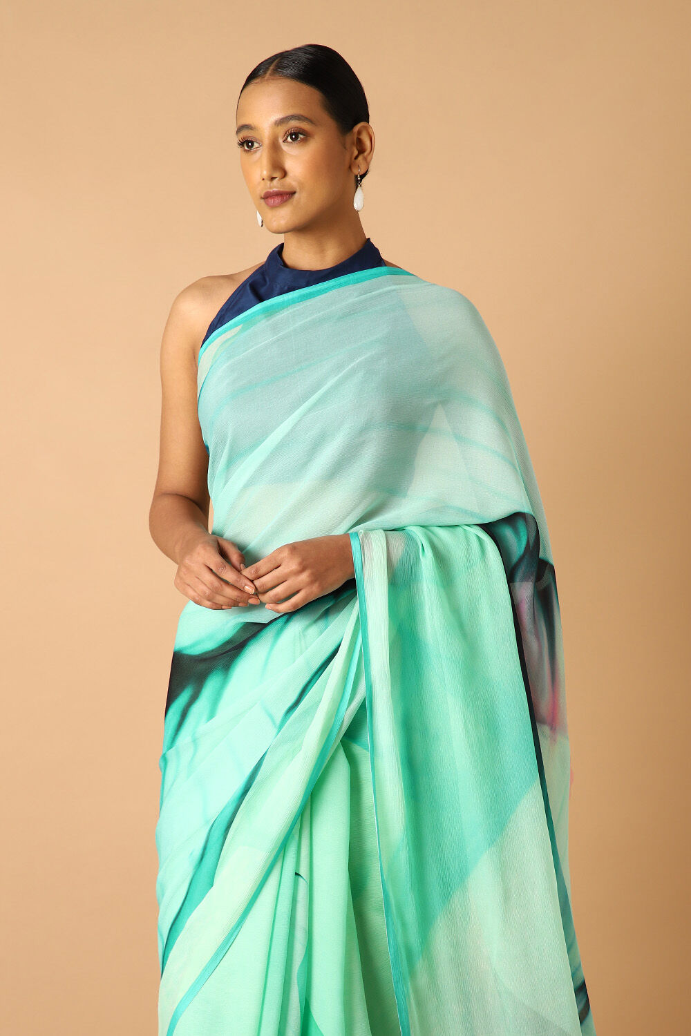 Light Green Pure Chiffon Digital Printed Saree image number null