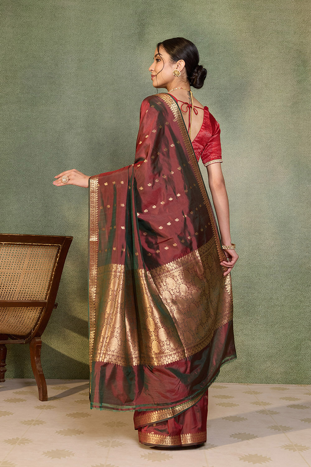 Red Silk Viscose Cutwork Banarasi Inspired Design Saree image number null