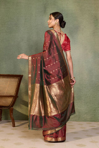 Red Silk Viscose Cutwork Banarasi Inspired Design Saree thumbnail image number null