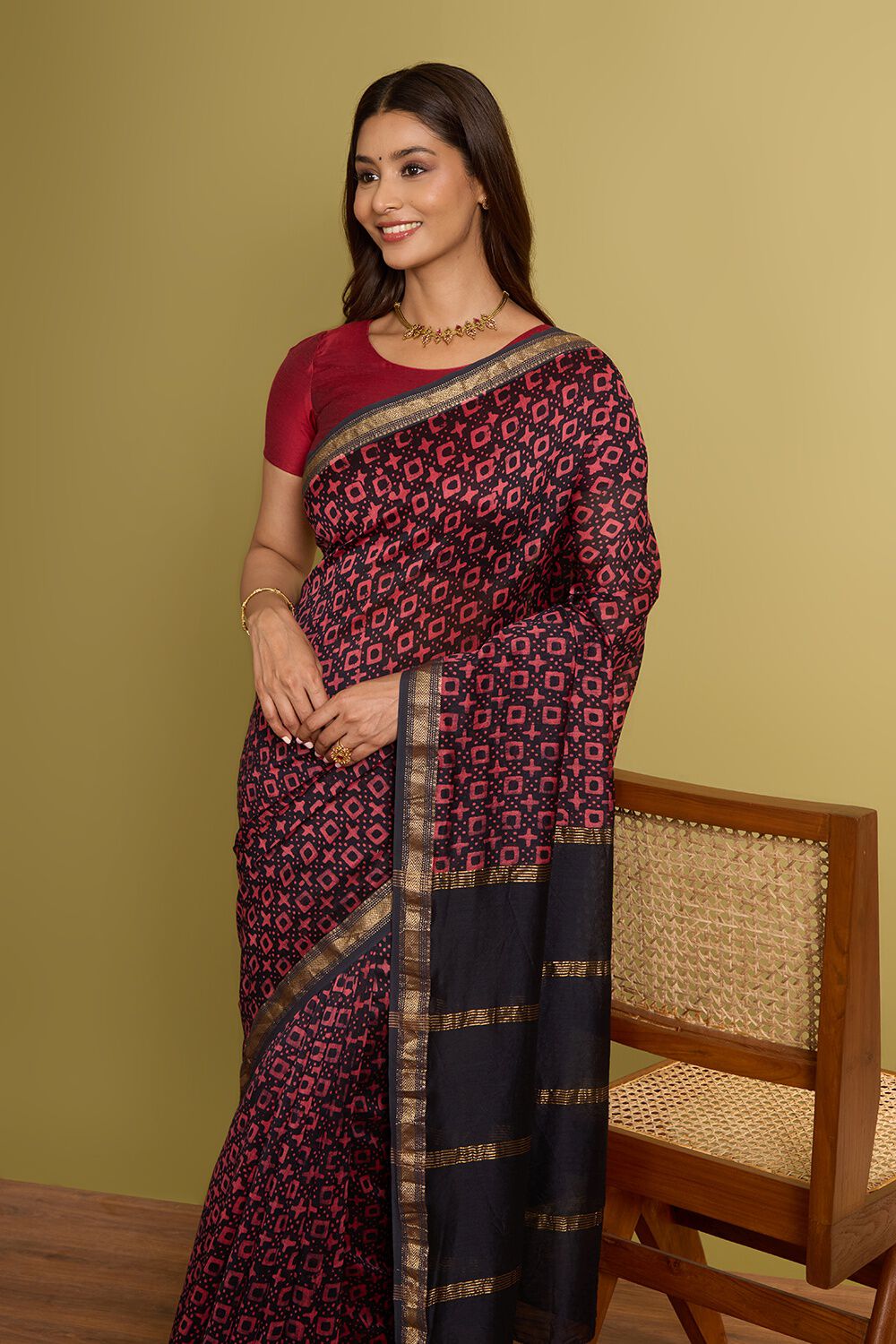 Black Pure Silk Cotton Batik Saree image number null