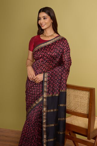 Black Pure Silk Cotton Batik Saree image number