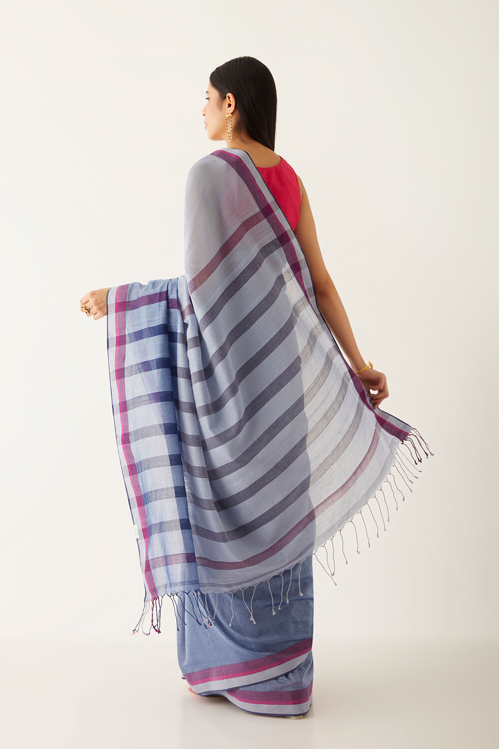 Blue Pure Cotton Bengal Saree image number null
