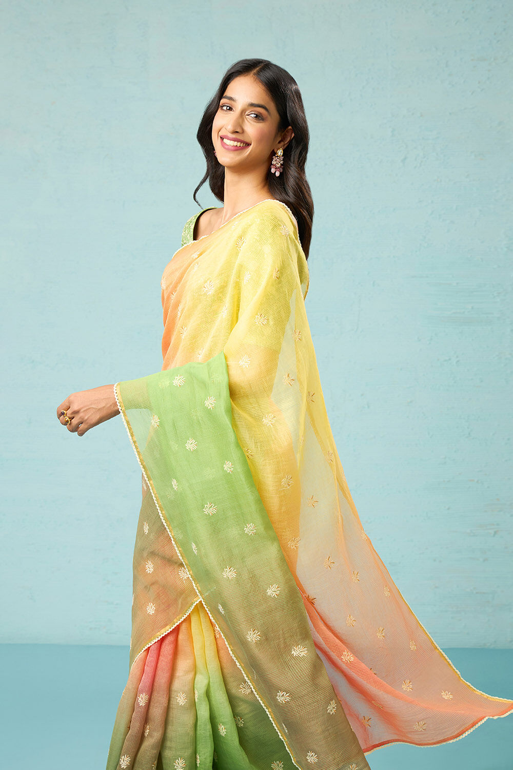 Green Pure Silk Cotton Embroidered Saree image number null