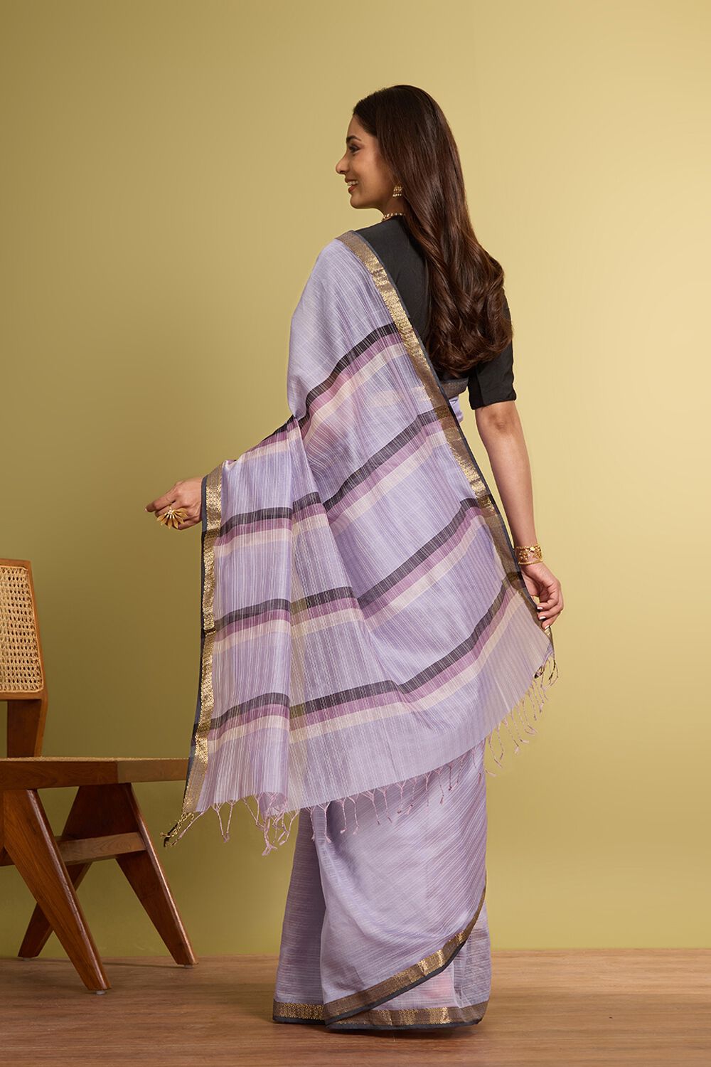 Light Violet Woven Pure Silk Cotton Maheshwari Saree image number null