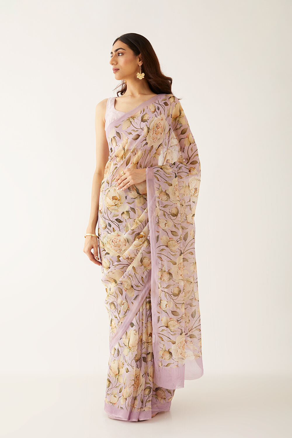 Light Violet Viscose Organza Digital Printed Saree image number null