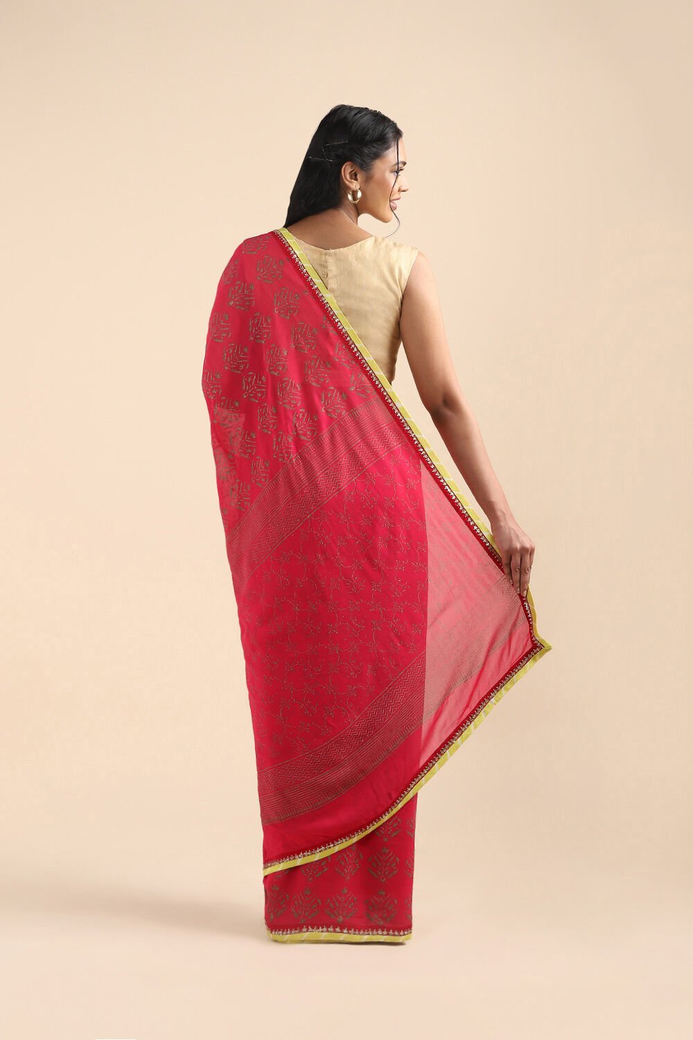 Pink Viscose Printed Saree image number null
