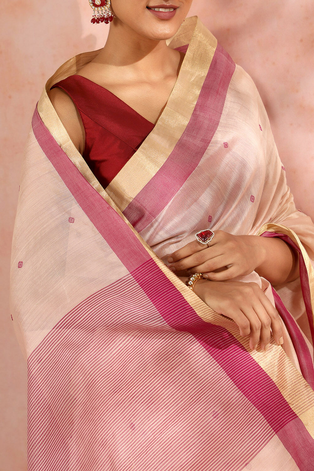 Brown Chanderi Pure Silk Cotton Woven Saree image number null