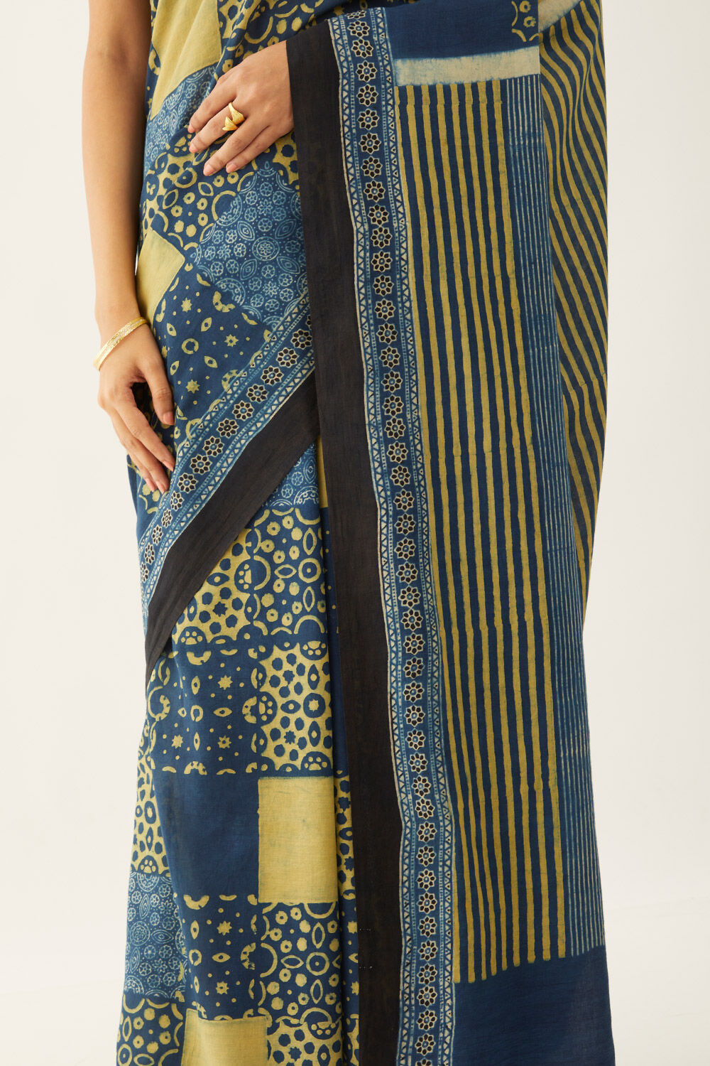 Blue Pure Cotton Ajrakh Block Print Saree image number null