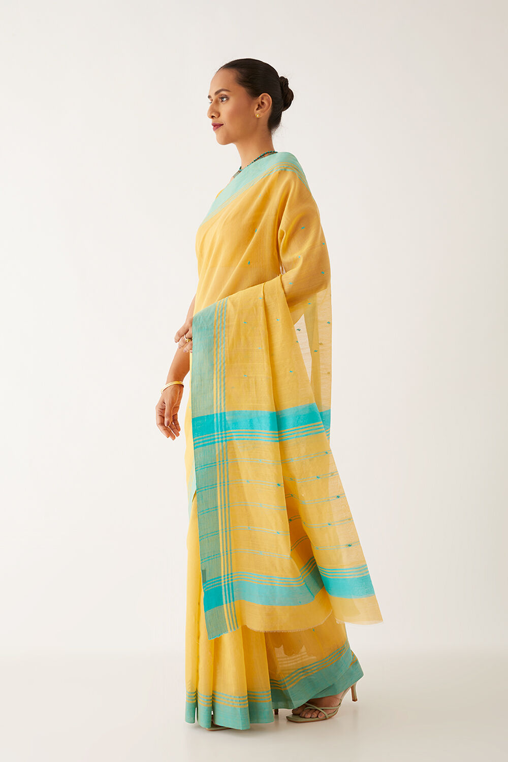 Yellow Pure Silk Cotton Chanderi Saree image number null