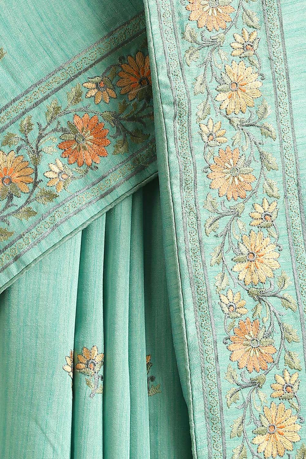 Light Pure Green Embroidered Saree image number null