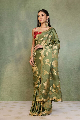 Green Woven Viscose Satin Saree thumbnail image number null