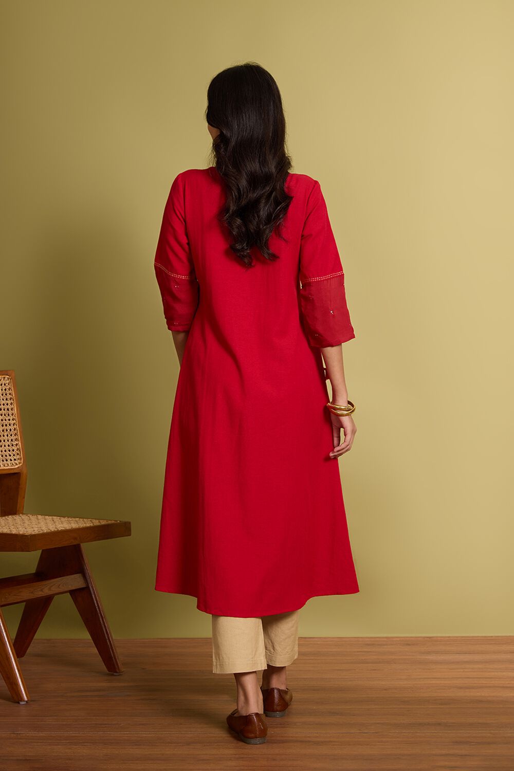 Red Cotton Viscose Mukaish Kurta image number null