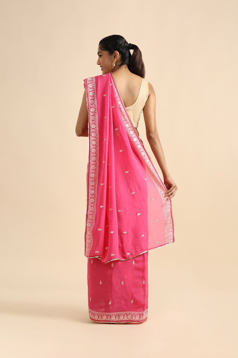Dark Pink Viscose Embroidered Saree image number null