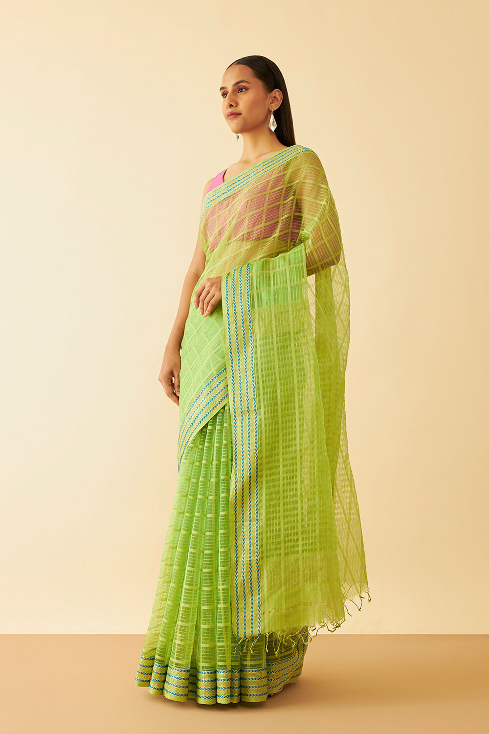 Green Woven Pure Silk Cotton Maheshwari Saree image number null