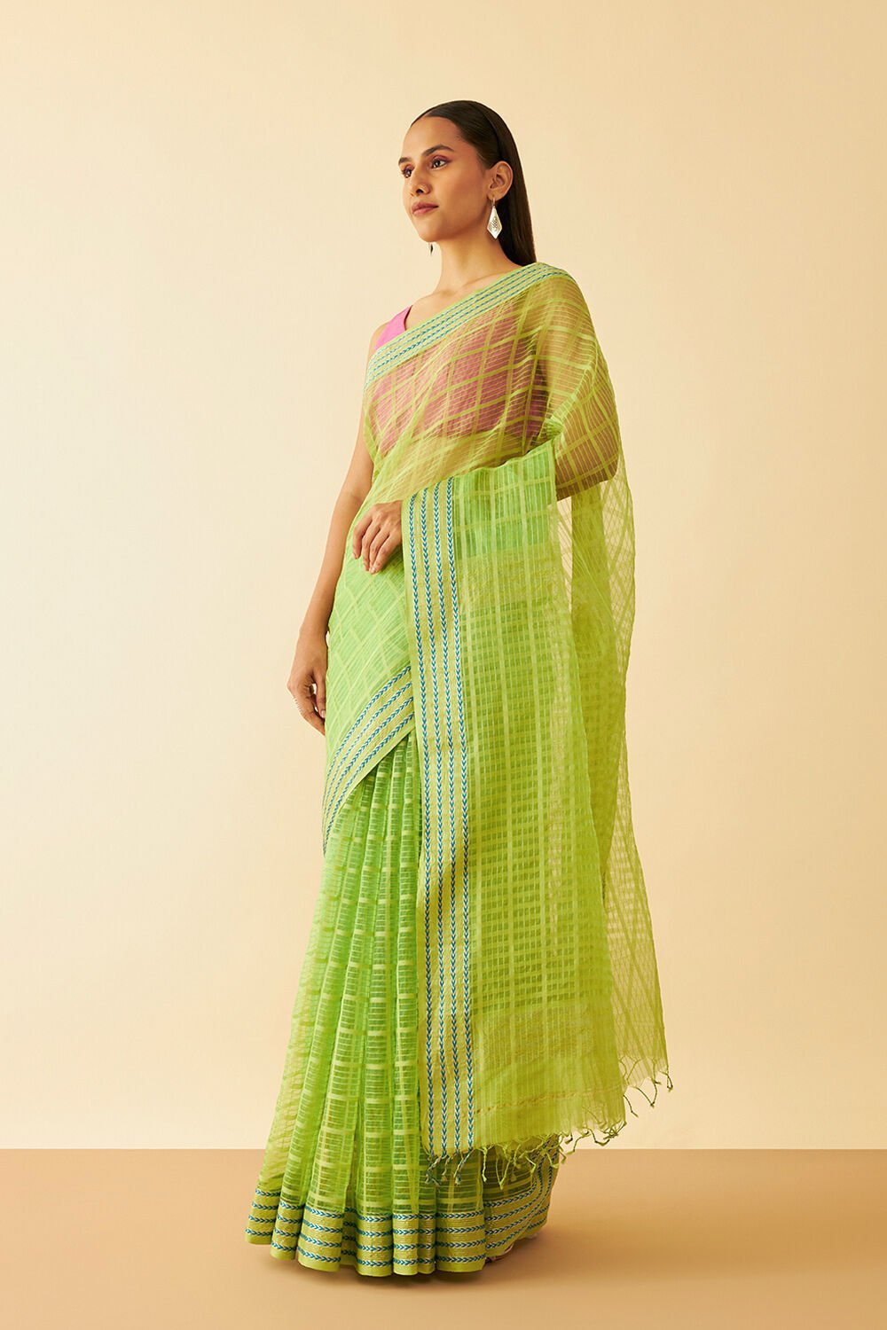 Green Woven Pure Silk Cotton Maheshwari Saree image number null