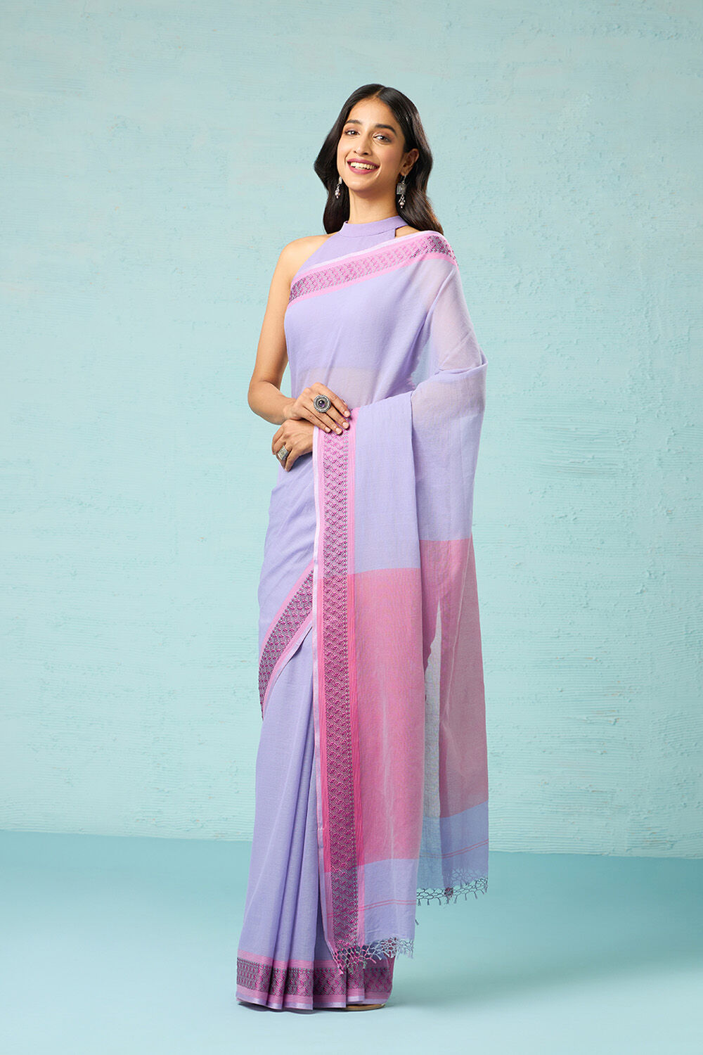 Purple Woven Pure Cotton Bengal Saree image number null