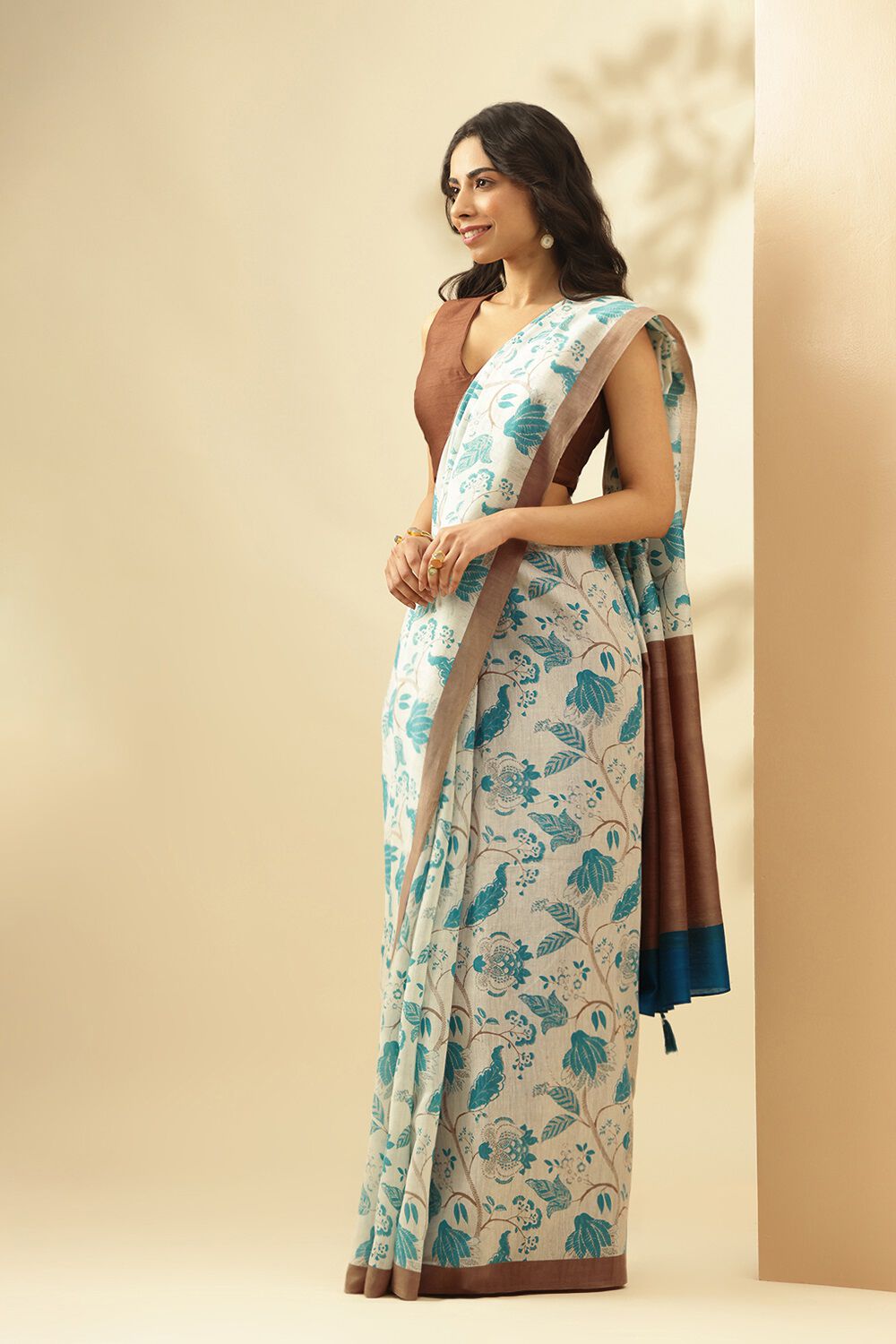 Off White Screen printed Pure Silk Cotton Saree image number null