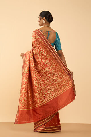 Dark Orange Pure Silk Cutwork Banarasi Saree thumbnail image number null