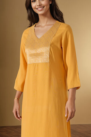 Yellow Brocade Pure Viscose Kurta Set thumbnail image number null