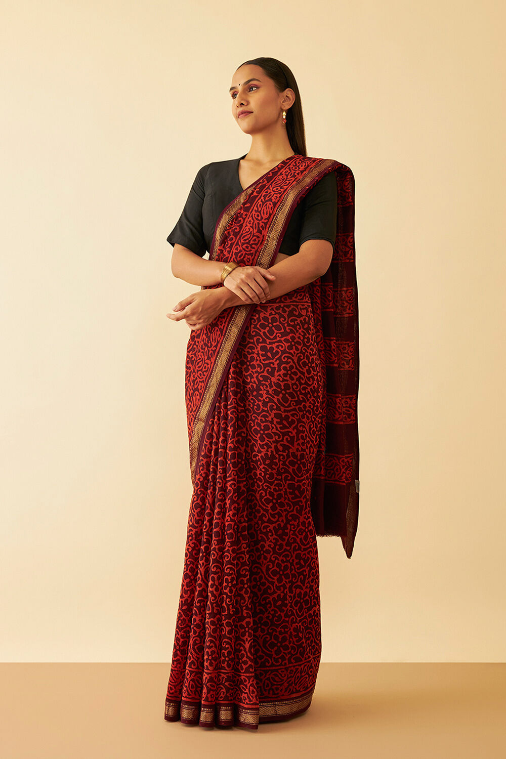 Brown Ujjain Pure Silk Cotton Batik Saree image number null