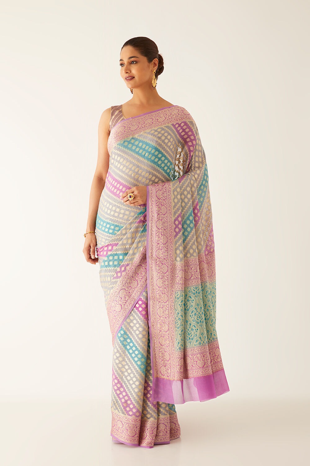 Multicolored Pure Georgette Banarasi Brocade Saree image number null