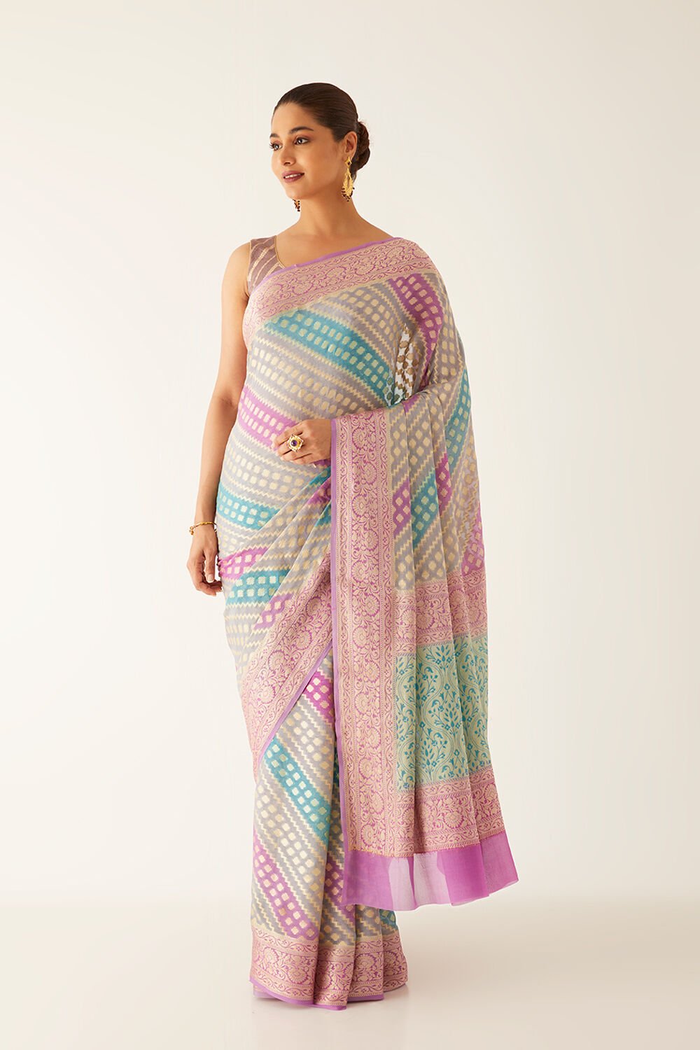 Multicolored Pure Georgette Banarasi Brocade Saree image number null