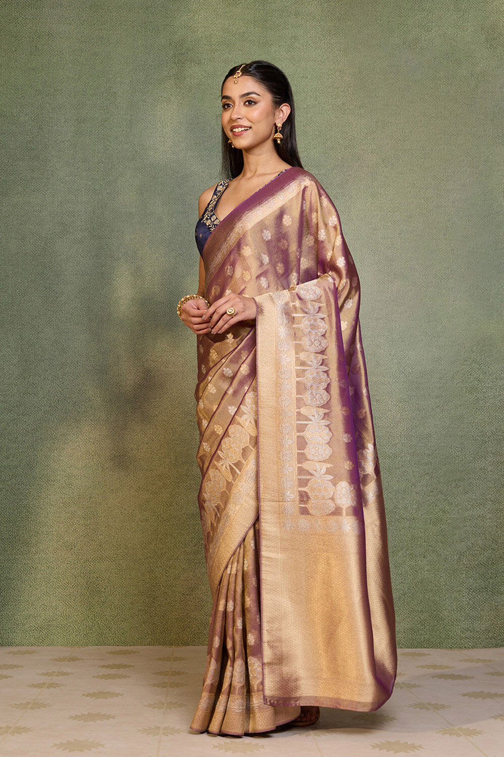 Purple Woven Viscose Tissue Saree image number null
