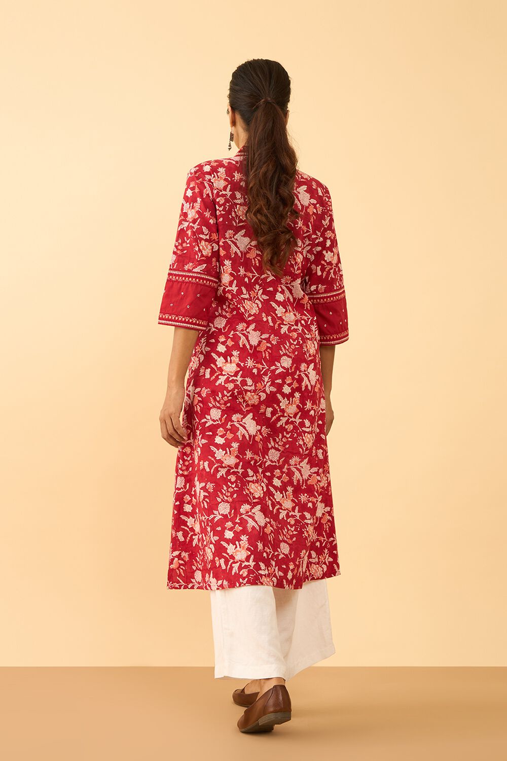 Red Pure Cotton Printed Sanganeri Kurta image number null