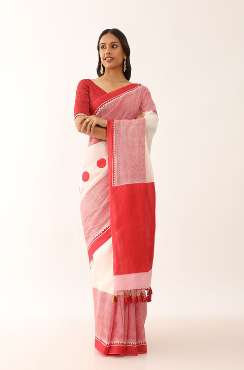 Off White Screen Printed Pure Cotton Saree