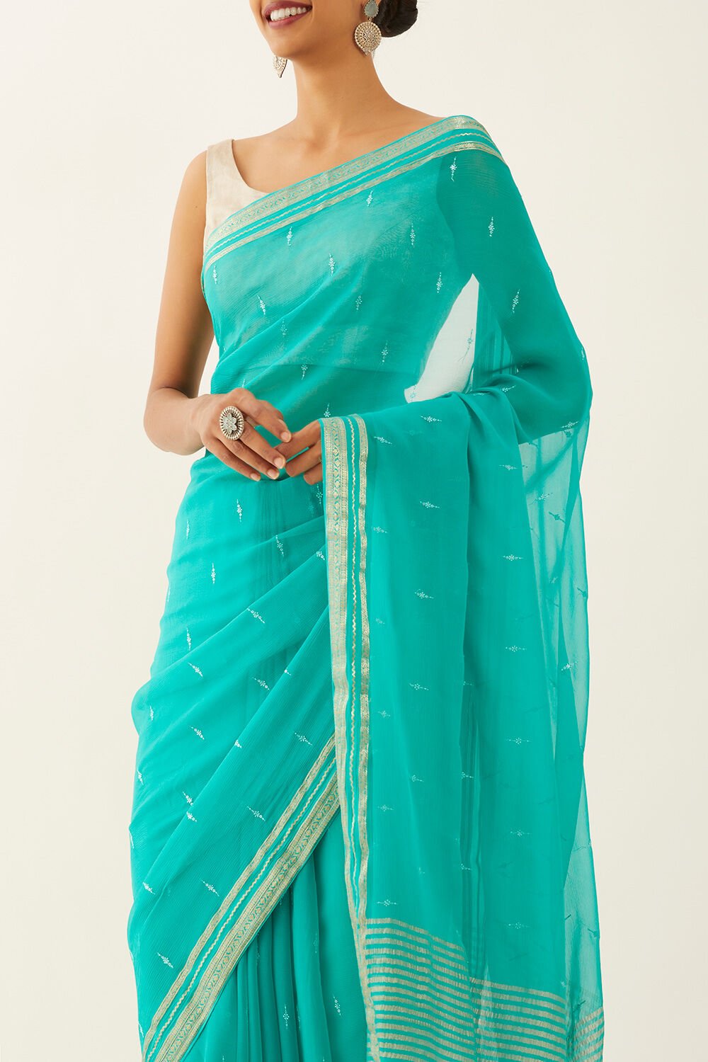 Blue Pure Chiffon Embroidered Saree image number null
